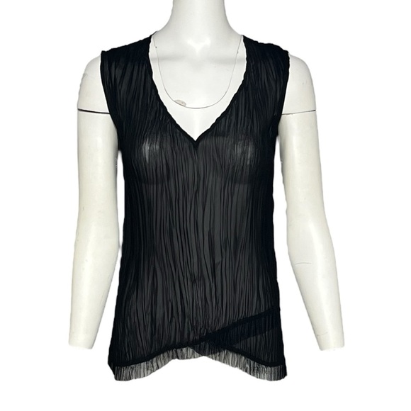 Komarov Blouse Women’s Small Crinkle Pleated Sleeveless Asymmetric Quiet Luxury - Picture 7 of 7